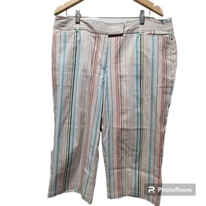 Venezia Size 18 98% Cotton Blend Stripes Cream Tan Capri Pant Vacation Beachy